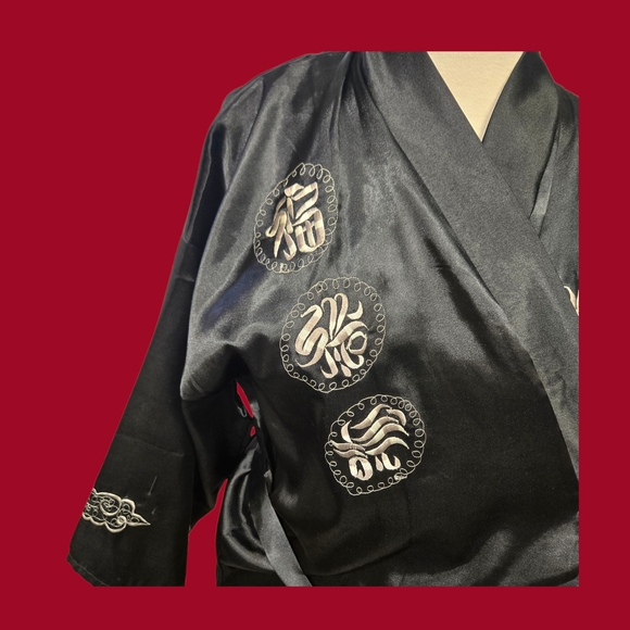 Vintage Embroidered Thai Dragon Kimono Robe Satin Full Length Unisex - Picture 6 of 12